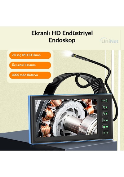 Uninet 15 Metre 3 Kameralı Kayıt Yapabilen Sert Kablolu Endoskop Yılan Kamera