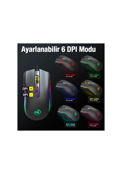 Hxsj A869 7200dpı Ayarlanabilir Rgb Işık Mouse- 5775 - Karbul5626-5324