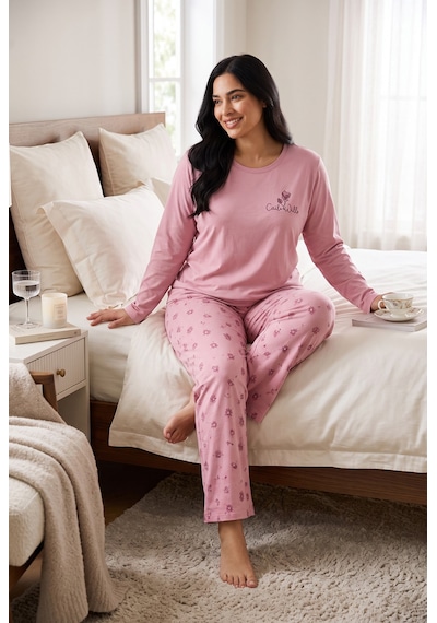 Seboteks Mevsimlik Kumaş Bisiklet Yaka Uzun Kollu Büyük Beden Kadın Pijama Takımı 400 Pembe Seboteks Mevsimlik Kumaş Bisiklet Yaka Uzun Kollu Büyük Beden Kadın Pijama Takımı 400 Pembe