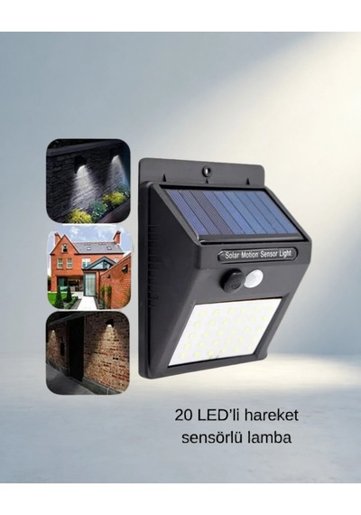 Hareket Sensörlü Güneş Enerjili Lamba 20 Led Ip65 Su Geçirmez Renkli