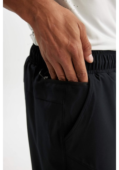 Defacto Slim Fit Dar Kesim Sporcu Uzun Taytlı Dokuma Şort A9124AX23AU Siyah