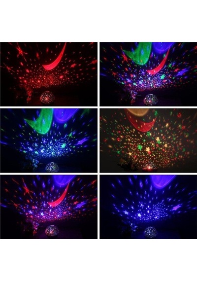 Ay Yıldız Desenli 360 Dönen Projektör Renkli Ledli Uyku Işığı Bebek Çocuk Odası Gece Lambası Mor Mor