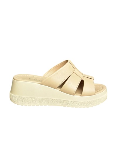 Fox Shoes U555330903 Bej Hakiki Deri Kalın Tabanlı Kadın Terlik Bej-hakiki Deri