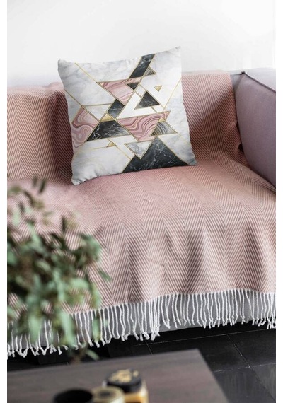 Pembe Geometrik Çift Taraflı Yastık Kırlent Kılıfı Krl092n11
