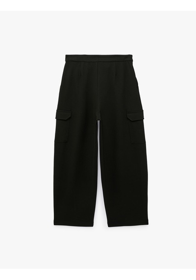 Koton Cepli Pileli Geniş Paça Kargo Baggy Kumaş Pantolon Siyah 7wak40104ek