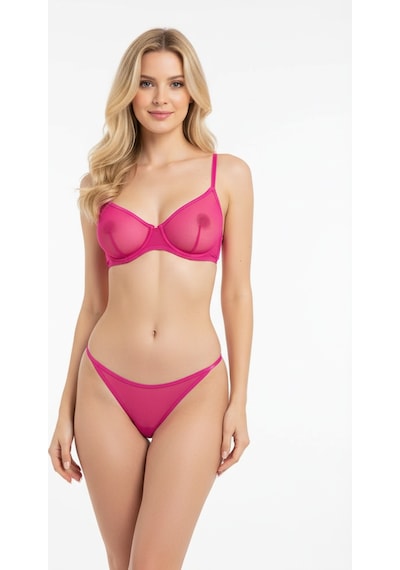 Bonbon Kadın Tül Transparan Balenli Sütyen Ve Transparan String Külot 2'li Takım Bb2275 Leopar