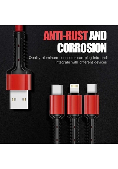 Zore Lc93 3 In 1 3.4A Micro+Lightning+Type-C Usb Kablo 1.2M
