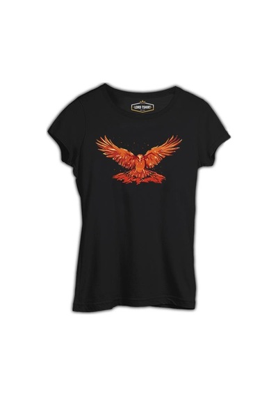 Flying Phoenix Bird Siyah Kadın Tshirt 001
