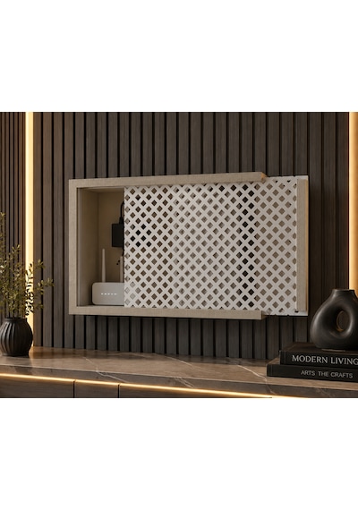 Modern Dekoratif Duvara Asılabilir Mdf Sigorta Ve Modem-wifi Saklama Kutusu 30x40 Cm Derinlik 10cm Bej