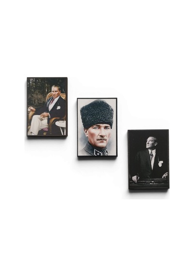 Hediyelik Atatürk Ahşap Magnet Seti 3 Adet - No:4 Kaliteli İşçilik Özel Baskı Karışık Renkli