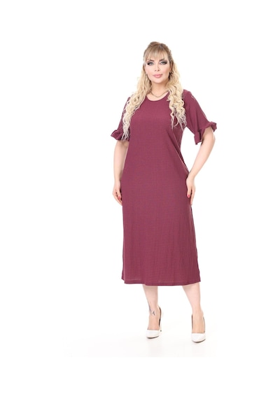 Yazlık Kısa Kol Esnek Büyük Beden Elbise 25a-2657 Mürdüm
