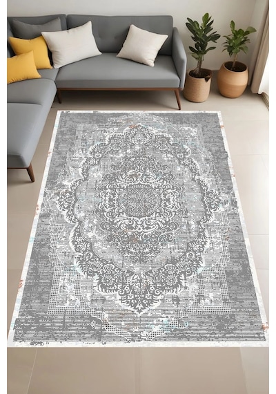 Eliana Home Dijital Baskı Yıkanabilir Kaymaz Taban Salon Halısı Ve Yolluk Rv108-fnl414 Gri