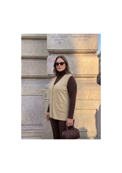 Onno Style Women Cebi Kelebek Taşlı Çelik Örgü Klasik Triko Yelek Krem
