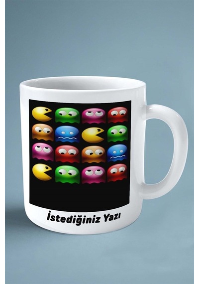 Pacman Oyun Baskılı Kupa Bardak Çift Taraflı Kişiye Özel Model 9 Çok Renkli