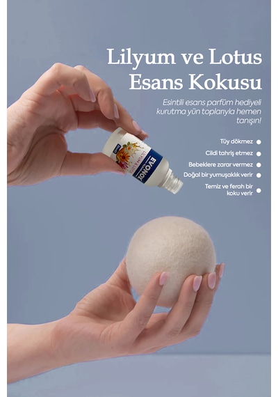 Clean 3 Adet Çamaşır Yün Keçe Kurutma Topu + 30ml Esans Koku Hediye - Doğal Ve Çevre Dostu