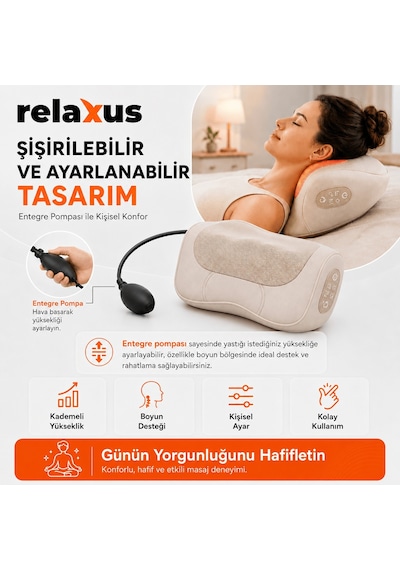 Rlx40 Taşınabilir Şişirilebilir Ovmalı Isıtmalı Masaj Yastığı Krem