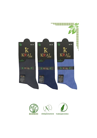 Kral Socks Bambu Erkek Soket Uzun Çorap Klasik Yazlık Dikişsiz 3'lü Set Antrasit