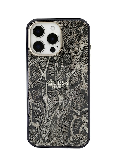 Apple Uyumlu iPhone 16 Pro Max Kılıf Guess Lisanslı M-safe Özellikli Yazı Logolu Python Desenli Kapak Kahverengi