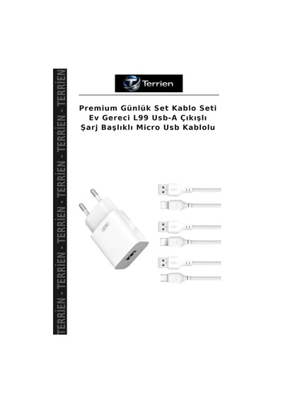 Premium Günlük Set Kablo Seti Ev Gereci L99 Usb-a Çıkışlı Şarj Başlıklı Micro Usb Kablolu