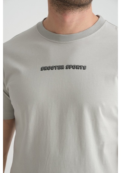 Shooter Sportwear Shooter Erkek Bisiklet Yaka Tişört Premium Pamuklu Yüksek Kalite Regular Fit Gri