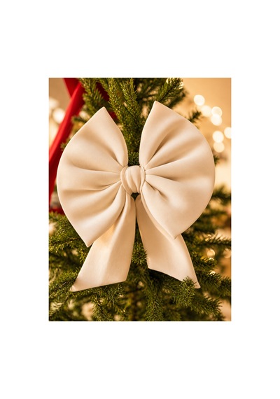 Krem Küçük Fiyonk Yılbaşı Çam Ağacı Süsü 35x30 Cm Dekoratif Kumaş Kurdele Noel Ve Yeni Yıl Dekoru Krem - 918403171