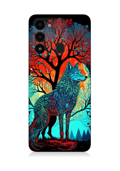Tecno Spark 8c Uyumlu Silikon Kılıf Tribal Vitray Kurt Ve Ağaç