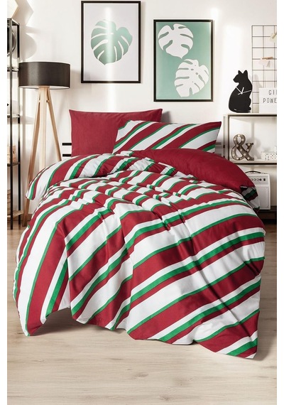 Festive Tek Kişilik Lastikli Çarşaflı Nevresim Takımı Merry Kırmızı Çok renkli