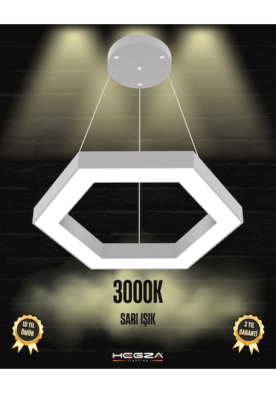 Hexagon Gri Kasa, Sarı Işık Modern Sarkıt Led Avize GRİ RENK