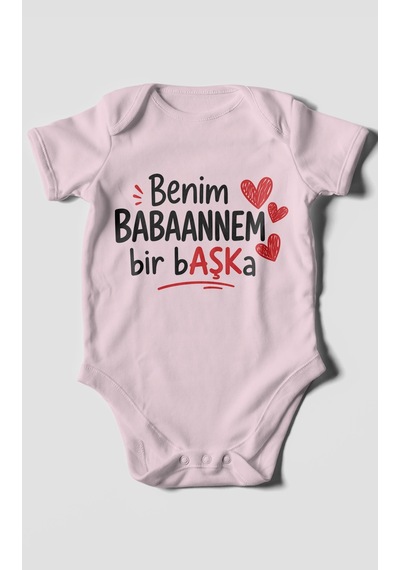 Morivokids Benim Babaanne Temalı Kısa Kollu Bebek Body %100 Pamuk Bebe Pembe