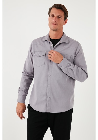 Buratti Pamuklu Regular Fit Çift Cepli Erkek Gömlek Cf24W116927 Gri