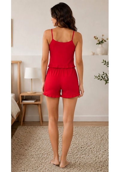 Suısy Blossom İnce Askılı Fırfırlı Şortlu Pijama Takımı Çok Renkli