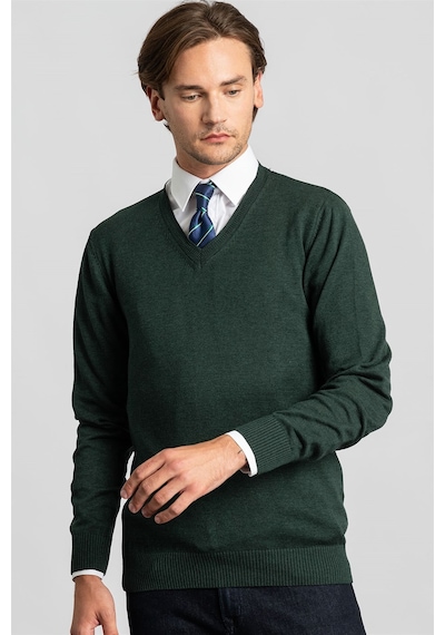 Tudors Slim Fit Dar Kesim V Yaka Pamuklu Erkek Kazak-22479 Yeşil