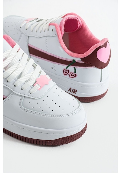 Kiraz Detaylı Pembe Beyaz Sneaker Kadın Spor Ayakkabı Beyaz