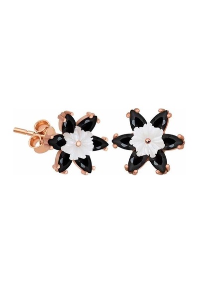 Gümüş Siyah Lotus Çiçeği Küpe Çok Renkli