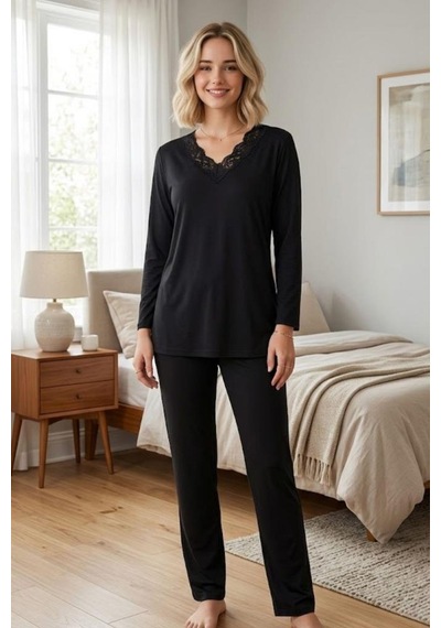 Mecit Pijama Mecit 6351 Siyah Kadın Pijama Takımı