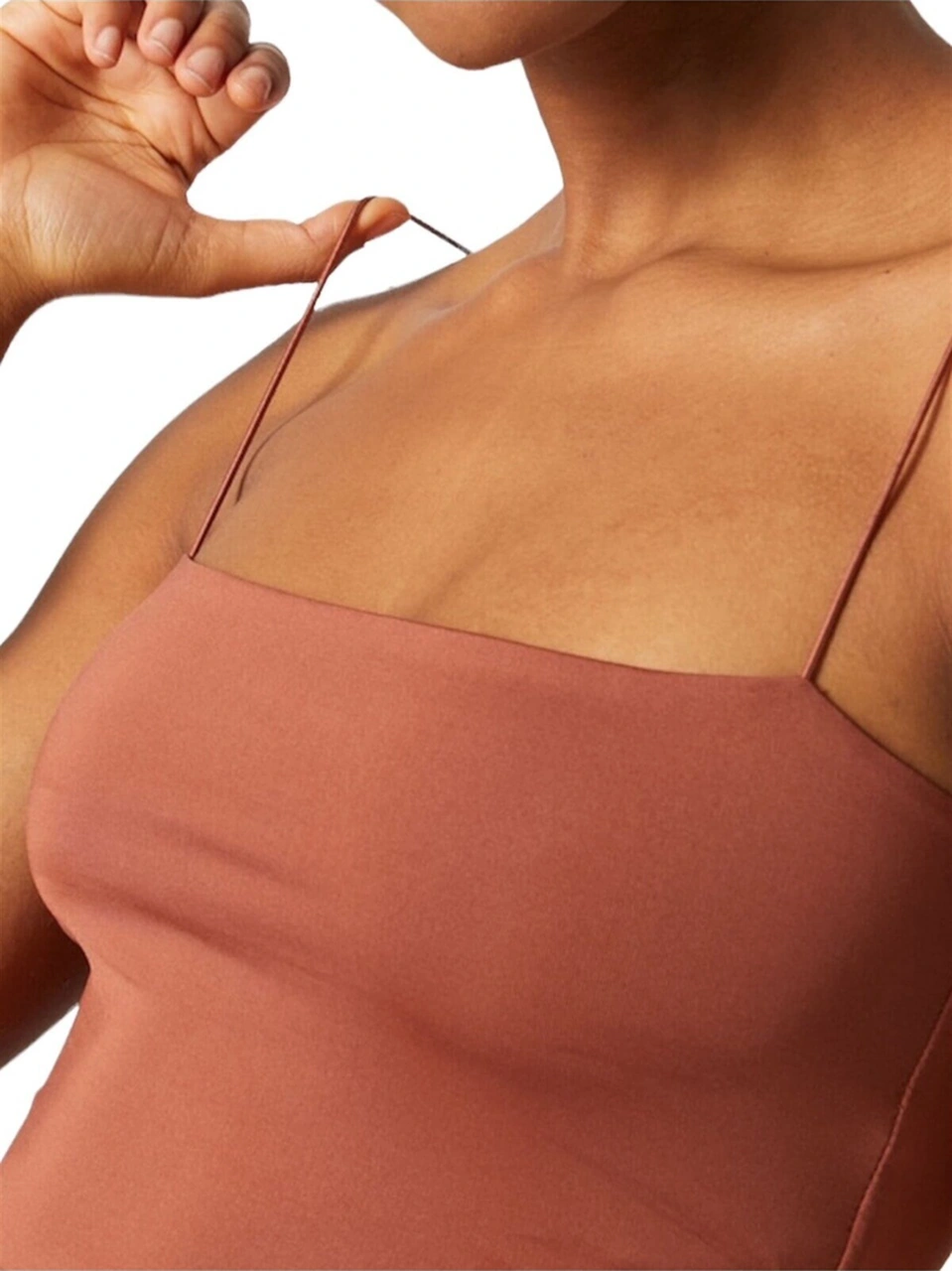 Mamayaga Kadın Askılı Şık Croptop Bluz Taba