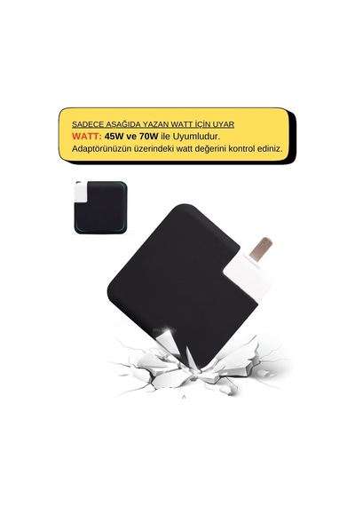 Macbook Şarj Aleti Kılıfı Silikon 45w A1374/a1436 Magsafe 1-2, 70w A2520 Usb-c Uyumlu Air 11/13.3 Ve Pro 14.2 Adaptör Koruyucu Siyah Belirtilmemiş