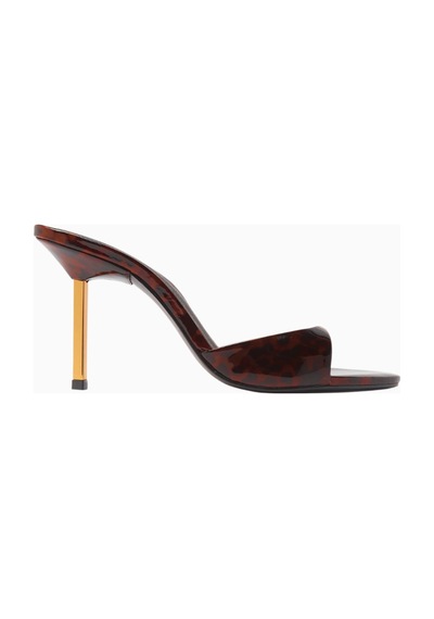 Schutz Open-toe 87 Parlak Patent Deri, Ince Bantlı Ve Metalik Topuklu Sandalet Kahverengi