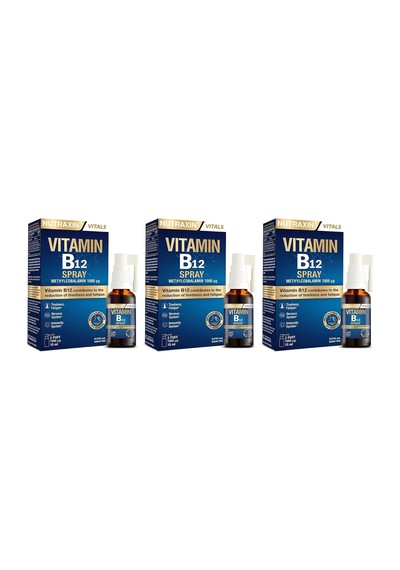 Vitamin B12 Sprey 1000 Μg Metilkobalamin, Yüksek Emilim, Vegan Uyumlu, Ağız Yoluyla Takviye Edici Gıda, 15 Ml 3 Paketi