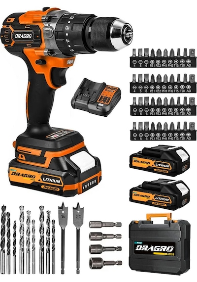 Dragro DRG-21V Çift Akülü T Vidalama Çelik Mandren Kömürsüz Motor Darbeli Şarjlı Matkap