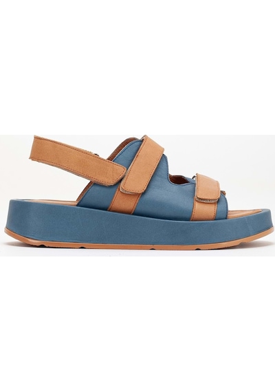 Analin Shoes Kadın Hakiki Deri Cırtlı Kalın Taban Sandalet Mavi