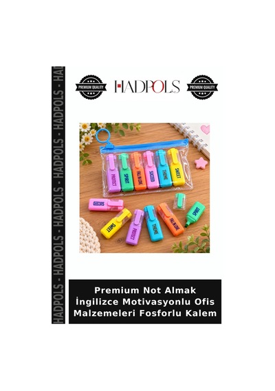 Premium Not Almak İngilizce Motivasyonlu Ofis Malzemeleri Fosforlu Kalem Çok Renkli