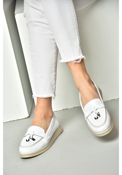 Fox Shoes P555014103 Beyaz Hakiki Deri Kadın Ayakkabı Beyaz