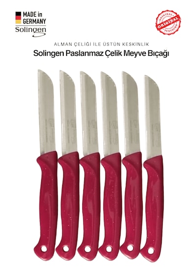 Solingen Profesyonel Pembe Meyve Bıçağı Ultra Keskin Paslanmaz Çelik Mutfak Bıçağı 6'lı Set Pembe