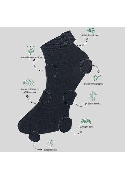 Kral Socks Erkek Bambu Patik Düz Desen 3 Çift Dikişsiz Çorap