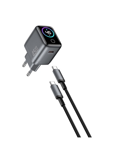 Wiwu Chg500 Voyager Serisi Gan Teknolojili Pd/qc Tft Göstergeli Hızlı Şarj Başlığı 45w Siyah