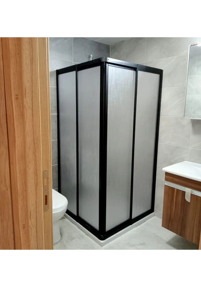Teknesiz Kare Duşakabin Siyah Profil Plastik Cam H180CM Siyah