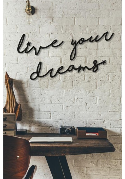 Dekoratif Live Your Dreams Ahşap Duvar Tablo Modern Yazı