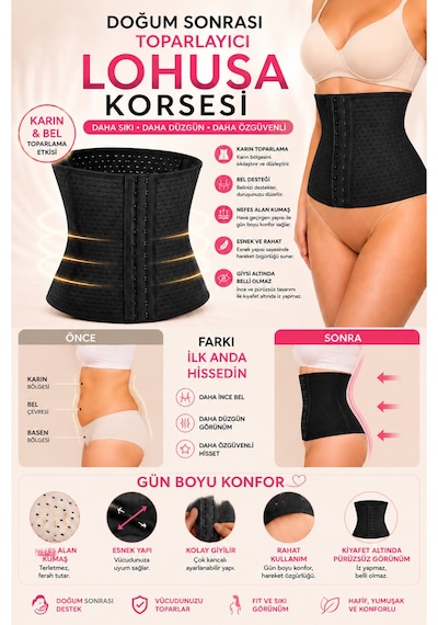 Fit Women Kadın Siyah Doğum Sonrası Lohusa Korse 4418