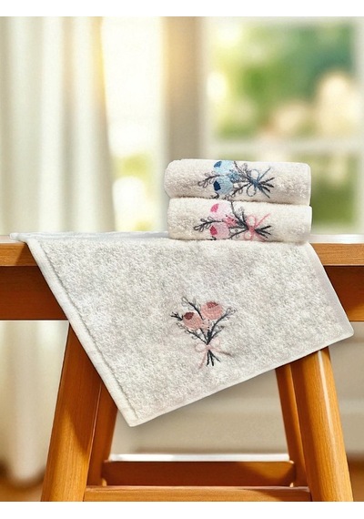 30x50 Cm 3lü Mutfak Havlusu El Havlusu Yüz Havlusu Seti Açık Krem